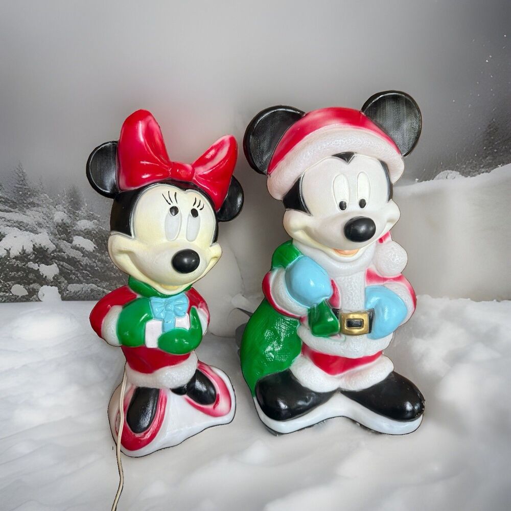 Vintage Disney Mickey Minnie Mouse Christmas Blow Mold Set Santa’s Best 17”